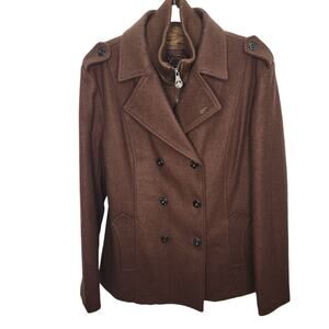 Al Wissam Brown Men's Wool Blend Double Breasted Jacket XL embroidered back